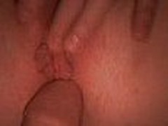 Wife fingers her clit while her spouse pokes her until that babe squirts all over her husbands hard  cock.